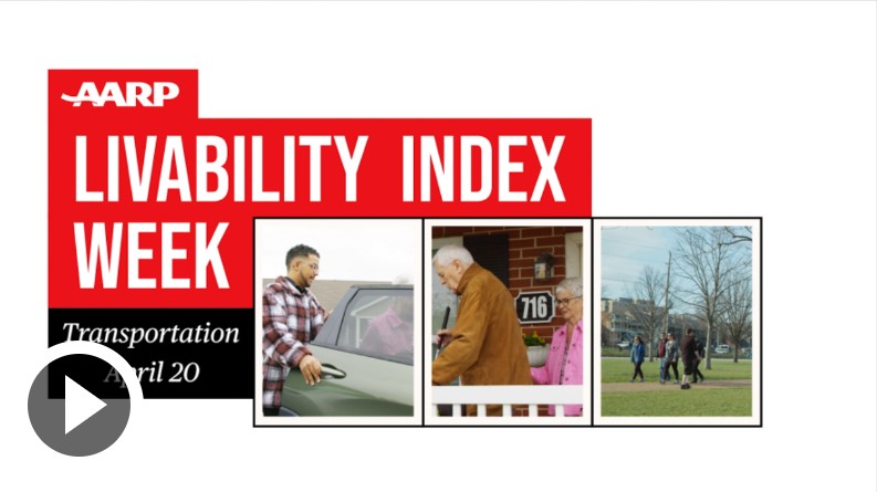 text "livability index week transportation April 20" with collage of 3 images nearby